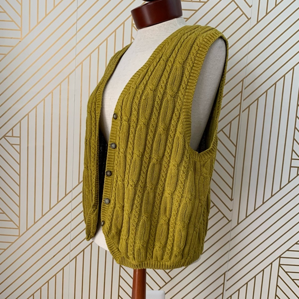 Vintage Karen Scott Fairy Core Forest Nymph Cable knit Sweater Vest Chartreuse L - Picture 5 of 11
